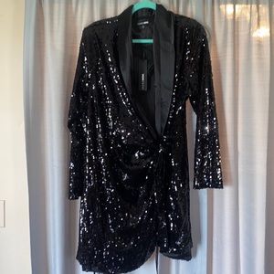 NEW WITH TAGS black sequin tie front dress